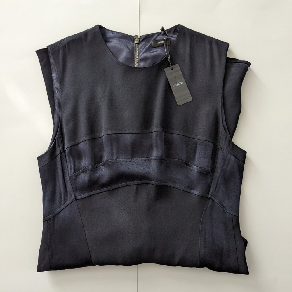 JOSEPH Navy Satin Crepe Midi Dress - Picture 9 of 14